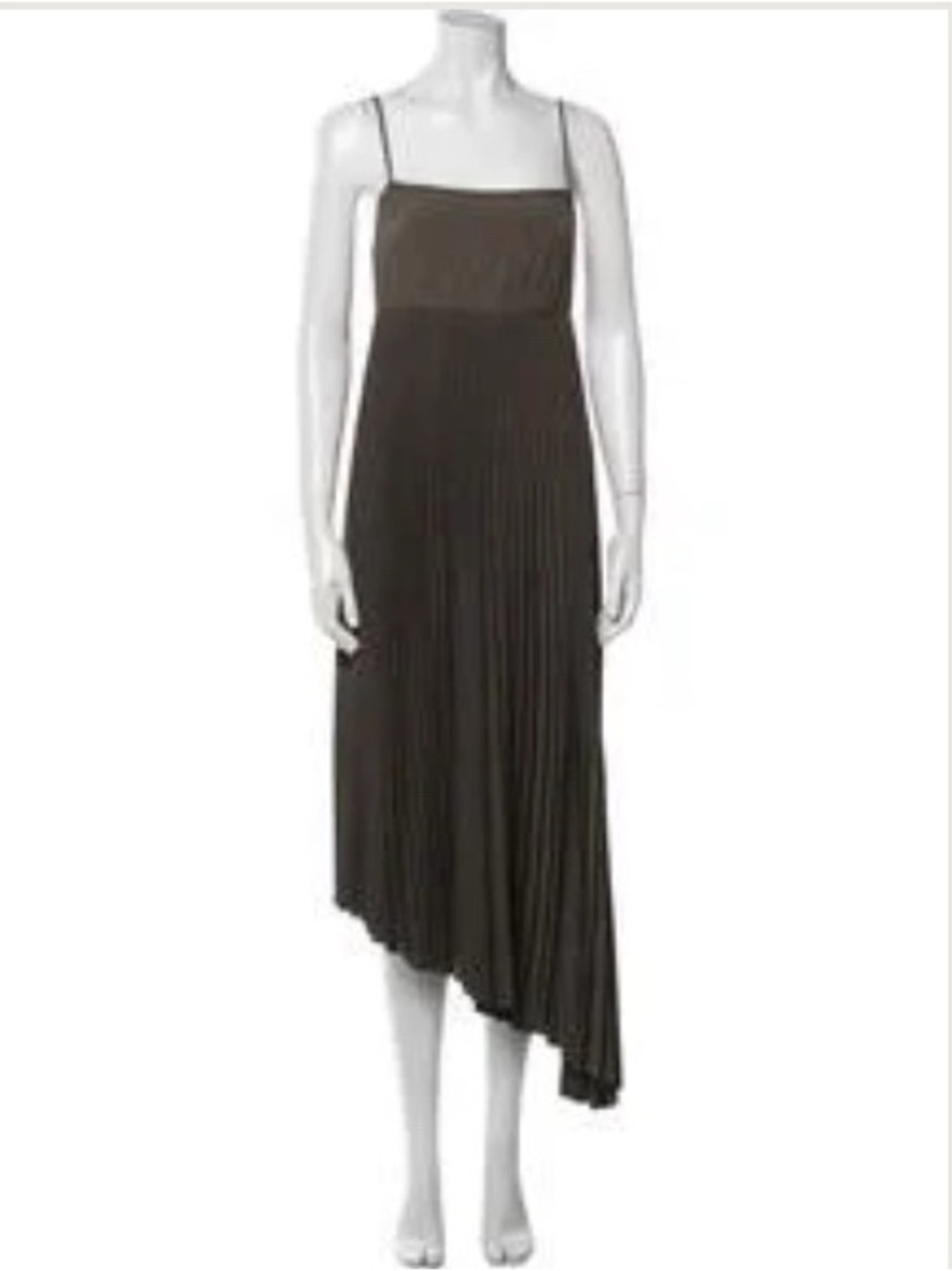 All Saints Dark Brown Pleated Asymmetrical Midi Dress